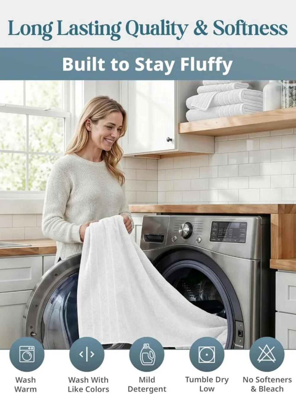 Luxurious 12-Piece Bath Towel Set - 100% Cotton, Soft & Absorbent, White
